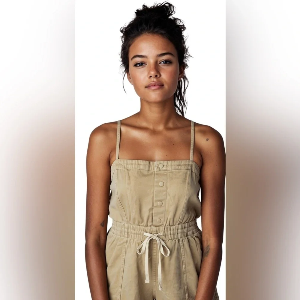 NEW-XL  threads XL Sleeveless Tan elastic waist Adjustable  Strap Romper